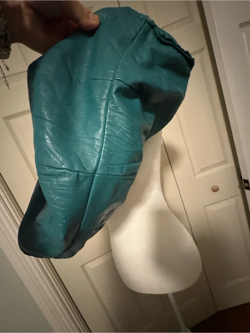 MS by Martine Sitbon Paris Teal Leather Drawstring Bucket Bag